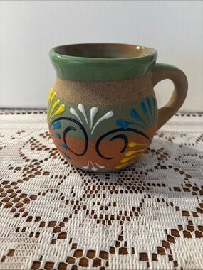 Handcrafted Mexico Ceramic Home Art Mug - Green & Multicolor
